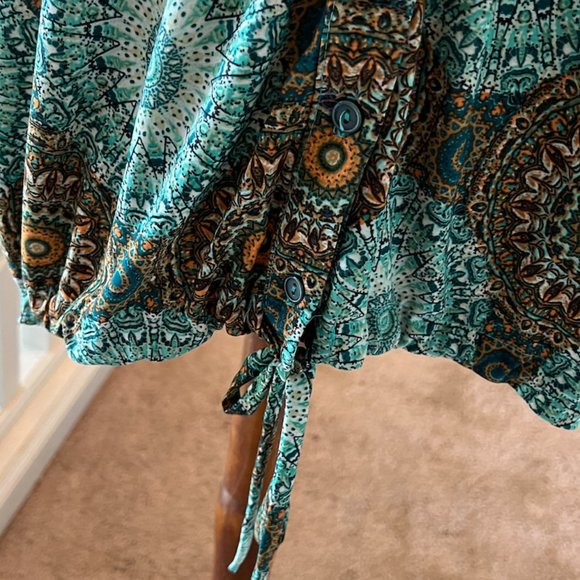 Roz & Ali Plus 1X Brown and Turquoise Pull Over Top - Picture 2 of 5